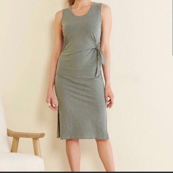 Sundry army olive green sleeveless side knotted midi dress size 2 or Medium - Picture 1 of 16